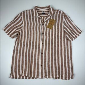 NWT Faherty Men's Palma Linen Camp Shirt Brown Stripes Size L Surfer Resort